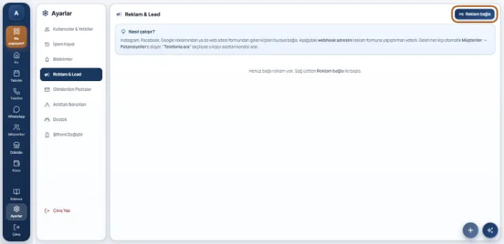Reklamdan ya da web sitemdeki formdan gelen kişiler panele düşer mi?