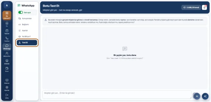 WhatsApp asistanını müşteriye açmadan deneyebilir miyim?